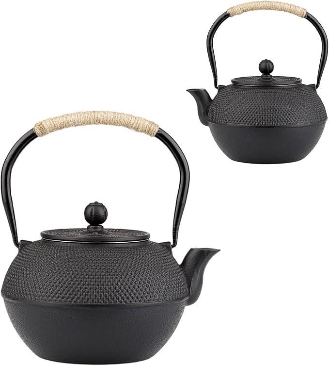 Small Tea Kettle, 40oz Tea Pot, Japanese Tetsubin, Cast Iron Teapot with Infuser for Stovetop Safe Coated with Enameled Interior (Black, 1200ml) - Bloomnest