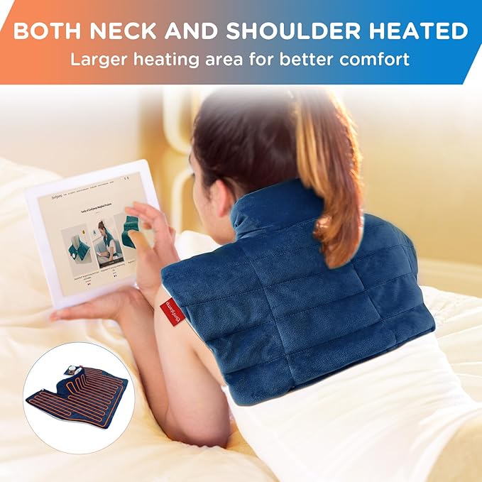 Comfytemp Heating Pad for Neck and Shoulders and Back, 2.6lb Weighted Electric Heat Pad FSA Eligible, Large HSA Heated Wrap, 9 Heat Settings & 11 Timer, Gifts for Women Men Mom Dad, Dark Blue - Bloomnest