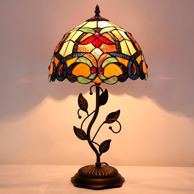 Tiffany Lamp Table Lamp Stained Glass Desk Lamps 12X12X19 Inches Reading Light Decor Bedroom Living Room (Orange Liaison Style) - Bloomnest