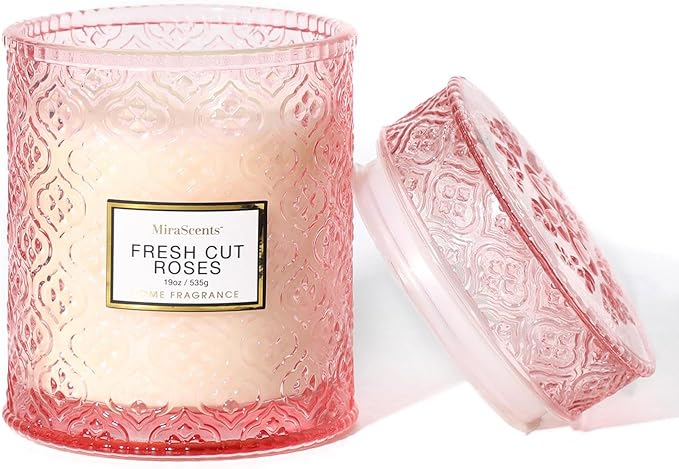 Rose Scented Candles, 88 Hours Burning Time, Pink Decorative Glass Candle, Christmas Candles Gifts for Women, Natural Soy Wax for Home Fragrance, 19oz - Bloomnest
