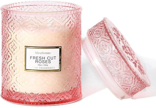 Rose Scented Candles, 88 Hours Burning Time, Pink Decorative Glass Candle, Christmas Candles Gifts for Women, Natural Soy Wax for Home Fragrance, 19oz - Bloomnest