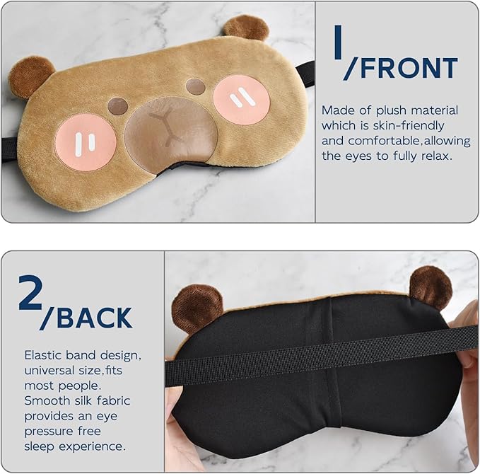 Cute Animal Sleeping Mask Sleep Mask, Funny Capybara Eye Masks for Travel Nap Sleeping Blindfold Eye Cover Eyeshade for Adult Teens Men Women - Blushing Capybara, Brown - Bloomnest