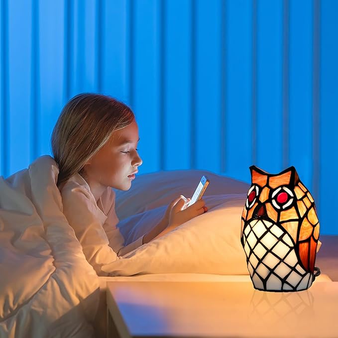 Tiffany Lamp Stained Glass lamp Small Bedside Table Lamps for Living Room Home Decor,Girls Women Birthday Halloween Christmas Thanksgiving Day Gift,Owl - Bloomnest