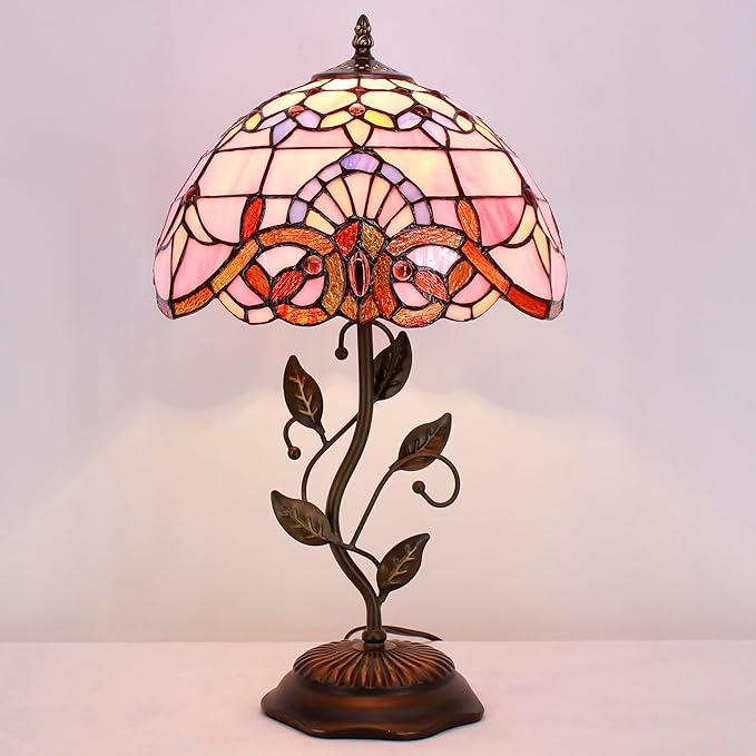 Tiffany Lamp Table Lamp Stained Glass Desk Lamps 12X12X19 Inches Reading Light Decor Bedroom Living Room (Pink Baroque Style) - Bloomnest
