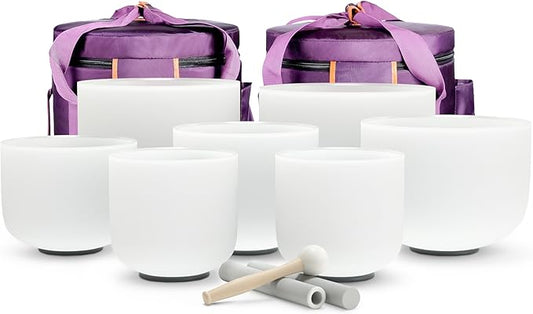 TOPFUND 6-12 inch 440Hz Chakra Set of 7 Crystal Singing Bowls with Heavy Duty Carrying Case and Singing Bowl Mallets - Bloomnest