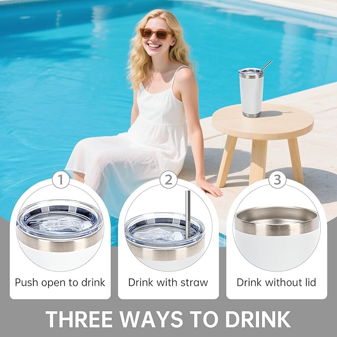 IEOVIEE 32 Pack, 20oz Stainless Steel Bulk Tumblers with Lids and Straws, Double Wall Insulated Travel Mug, Durable Powder Coated Tumbler Bulk Cup for Cold and Hot Drinks(White) - Bloomnest