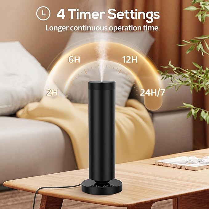 Waterless Diffuser with 90ML Essential Oils, Covers 1000 Sq Ft, Diffusers for Home Hotel, Adjustable Mist & Timer, Scent Diffuser Starter Kit with Night Light, Corded Electric,Black - Bloomnest