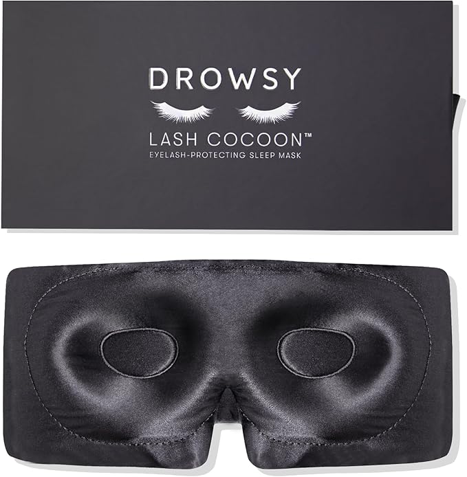 DROWSY Eyelash Protecting Silk Sleep Mask for Natural Lashes & Extensions. Deep Eye Cups, Zero Pressure, Total Blackout, Full Wraparound (Moonlight Shadow)