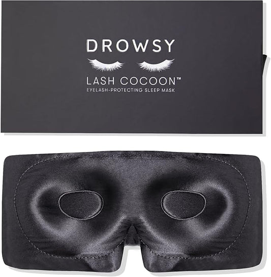DROWSY Eyelash Protecting Silk Sleep Mask for Natural Lashes & Extensions. Deep Eye Cups, Zero Pressure, Total Blackout, Full Wraparound (Moonlight Shadow)