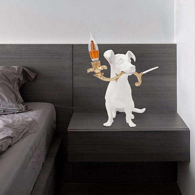 Eapmic Resin Dog Table Lamp, Animal Desk Lights, Bedside Decoration Animal Shape Light, Creative Desk Lamps with E12 Bulb Base, Unique Dog Shaped Table Light for Bedroom Office, Home Decor Lighting - Bloomnest