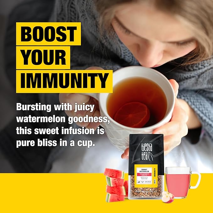 Tiesta Tea - Chunky Watermelon, Loose Leaf, Sweet Watermelon Herbal Tea, Premium Non-Caffeinated Fruit Blend, Makes Hot or Iced & Brews Up to 200 Cups, 16oz Resealable Bulk Pouch - Bloomnest