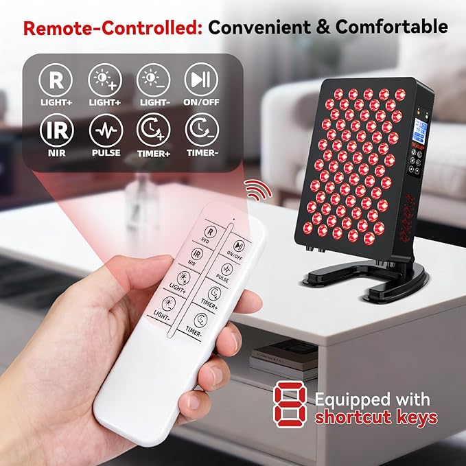Red Light Therapy for Body & Face, Red Near Infrared Light 610-920nm with Timer and Adjustable Stand, Touch & Remote Control, 70 LEDs. Clinical Grade Panel for Energy, Pain, Skin, Recovery HOME