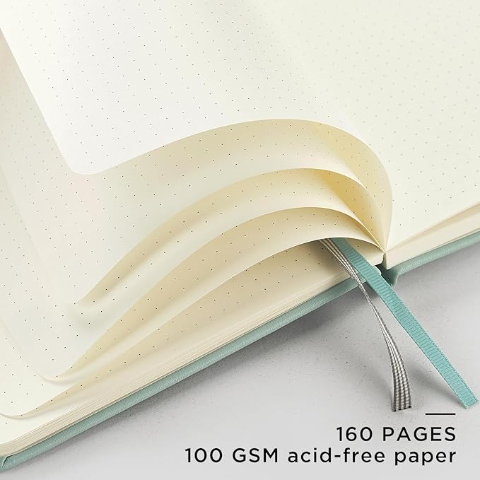 &And Per Se Dotted Journal Notebook, A5 Hardcover Leather Bullet Dotted Journal, 160 Pages 100 gsm Thick Paper, 3 Sheets of Stickers Included- 5.7'' x 8''（Cyan）