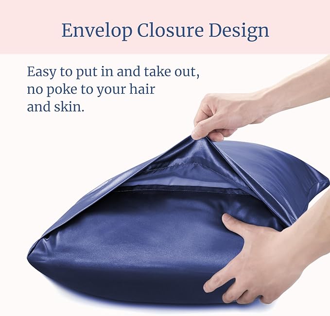 BEDELITE Satin Pillowcase for Hair and Skin, Super Soft and Cooling Similar to Silk Pillow Cases 2 Pack with Envelope Closure, Gift for Women Men(20"x36" King Size, Navy) - Bloomnest