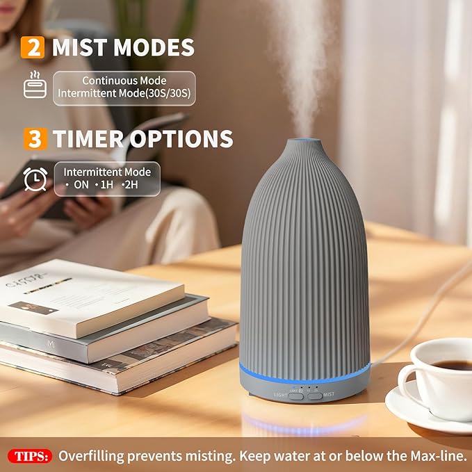 URPOWER 100ML Essential Oil Diffuser Ultrasonic Cool Mist Humidifier with 7 LED Lights, Timer & Auto-Off Quiet Aromatherapy Scent Diffuser for Home Bedroom Office Relaxation - Bloomnest