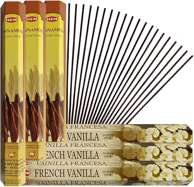 French Vanilla Incense Sticks and Cinnamon Incense Sticks with Incense Holder Bundle for Home Fragrance and Spiritual Décor