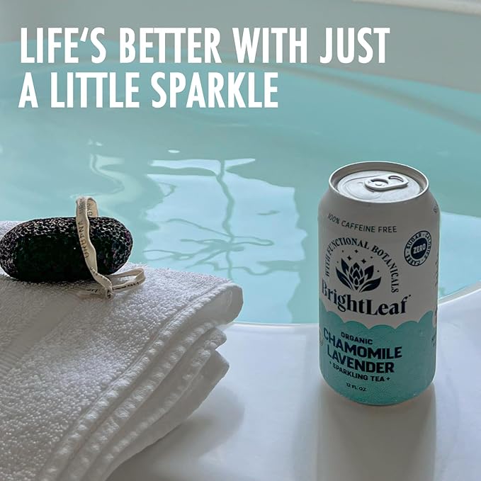 BrightLeaf Regenerative Organic Sparkling Tea, Chamomile Lavender 12 oz Cans (Pack of 12) – Zero Sugar & Zero Calories – Organic Herbal Tea Drink – Mood-boosting ingredients – Craft Brewed Botanical Beverage - Bloomnest