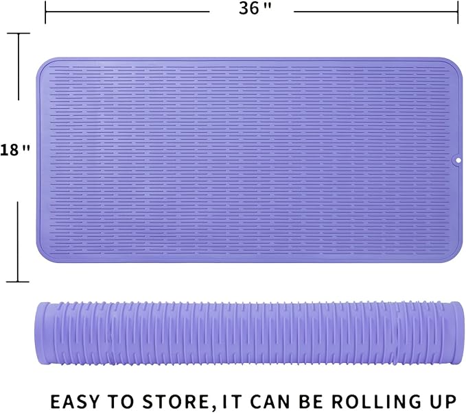 Silicone Dish Drying Mat for Multiple Usage,Easy clean,Eco-friendly,Heat-resistant Silicone Mat for Kitchen Counter or Sink,Refrigerator or Drawer Liner Light Purple 5XL 36inches x 18inches - Bloomnest