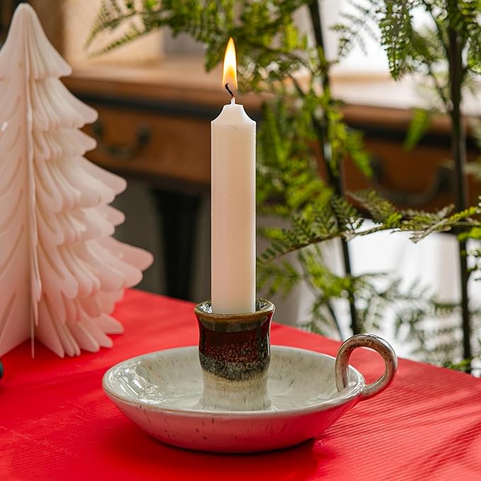 Candle Holder Ceramic Candlestick Holder, Candlelight Stand for Spell Candles, Taper Candles, and Incense, Halloween Christmas Dining Room Home Decoration Display-White and Green - Bloomnest
