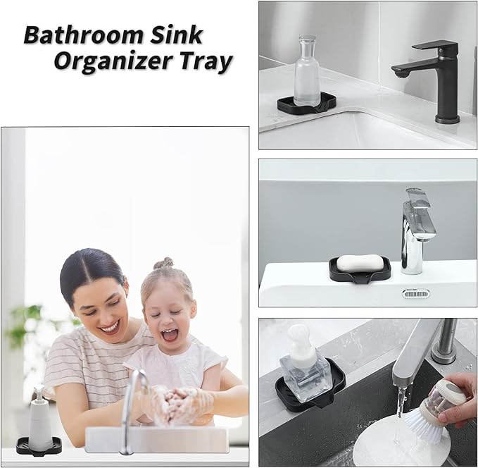 Silicone Bathroom Soap Dishes with Drain Spout-Bathroom and Kitchen Sink Organizer,Sponge Holder,Dish Soap Tray,Perfect for Dispenser,Scrubber,Bottle,Cup on Sink or Counter-Black 4.9"×3.2" - Bloomnest
