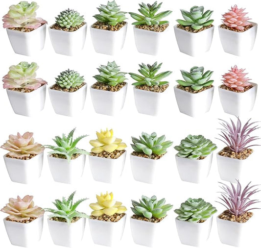 Tiita 24 Set Artificial Faux Succulents in Pots Fake Plants Plastic Arrangement Planter Small Mini Tiny Decoration for Home Office Desk Window Sill Bathroom Bedroom Outdoor Indoor - Bloomnest