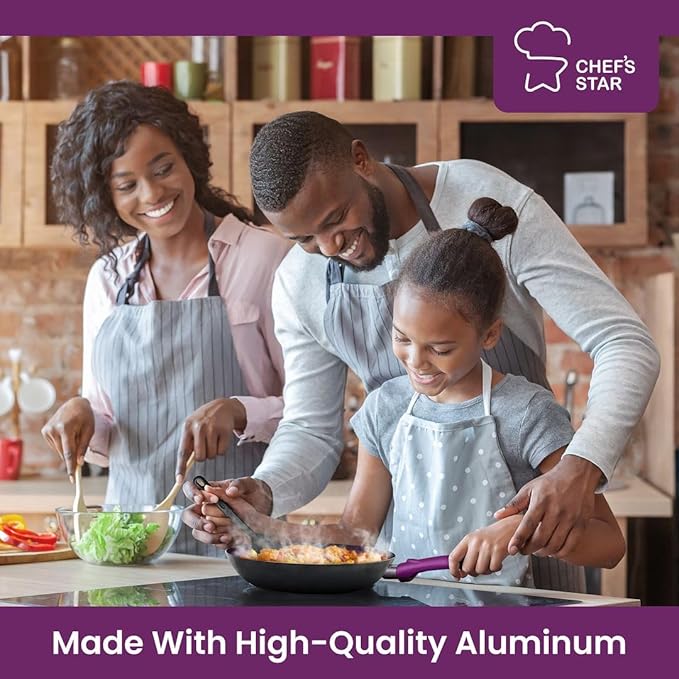 Chef’s Star Aluminum Pots and Pans Set for Kitchen - Nonstick Stackable Induction Cookware, 11 Pcs, Purple - Bloomnest