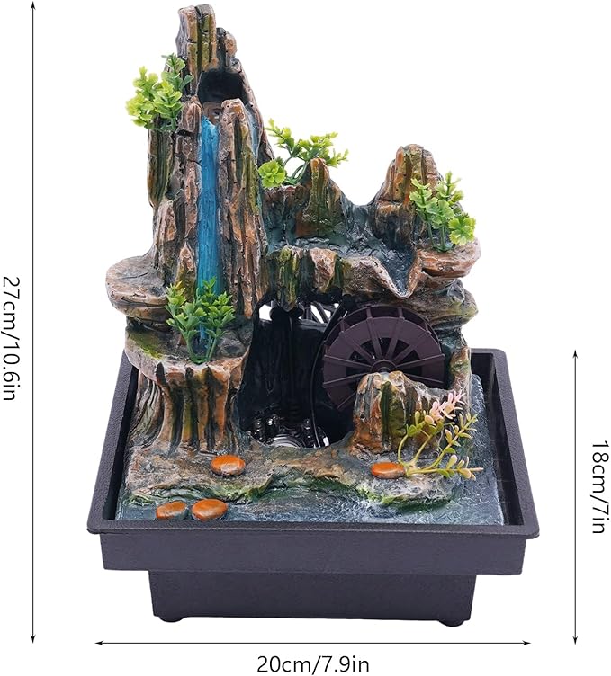 Tabletop Fountains Indoor Waterfall Fountain Indoor Water Fountains and Waterfalls with Light, Desk Fountain with LED Lights, Desktop Waterfall for Home Office Bedroom Desk