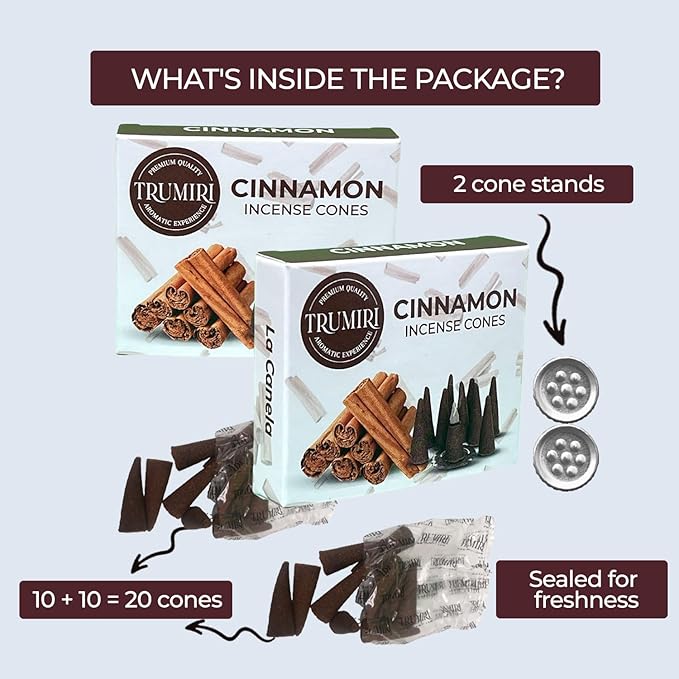 TRUMIRI Cinnamon Incense Cones - Total 20 Cone Incense - Dual Pack of 10 Insence Cones - Incense Cones Scented - Cone Incense Scents - Insense Cones - Incent Cone TRUMIRI