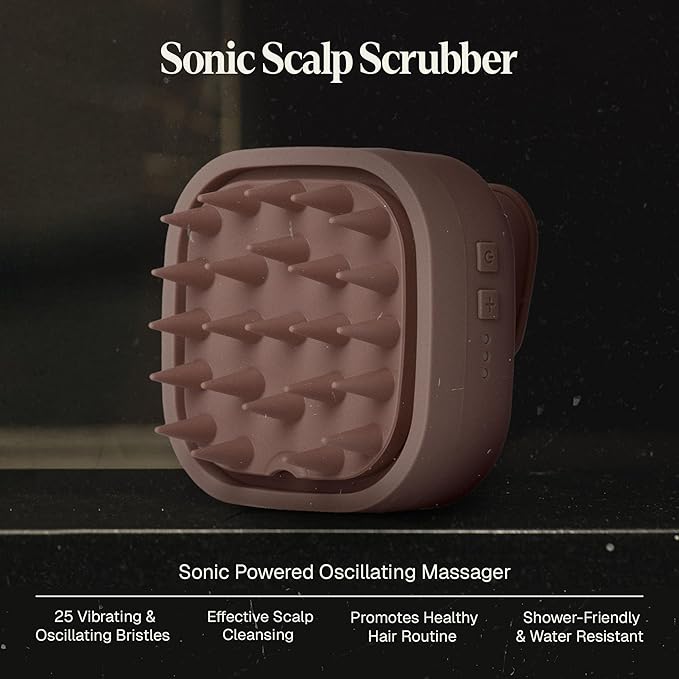 Black Wolf Sonic Scalp Scrubber, (Taupe) - Hair & Scalp Massager Brush with 3-Speed Oscillation - Rechargeable Scalp Care Comb with Soft Silicone Oscillating Bristles for Deep Clean & Exfoliation BlackWolf