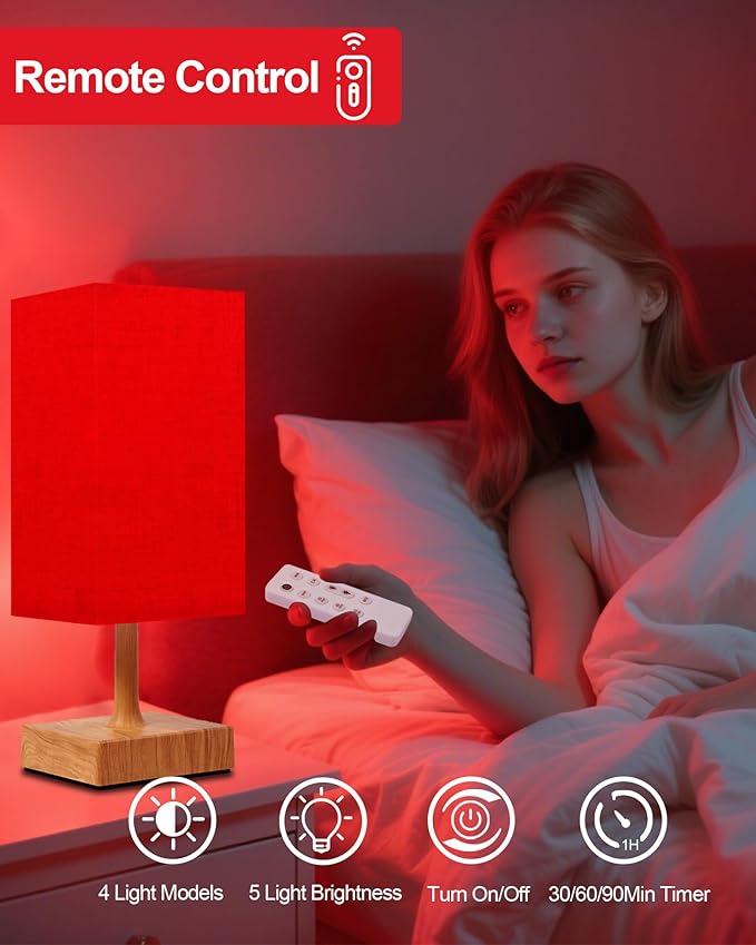 Red Light Night Light Lamp for Sleep, 670nm Red Nightlight Desk Lamp for Bedroom with Multi-Color and Brightness Options Remote Control USB Charging Elegant Design - Bloomnest