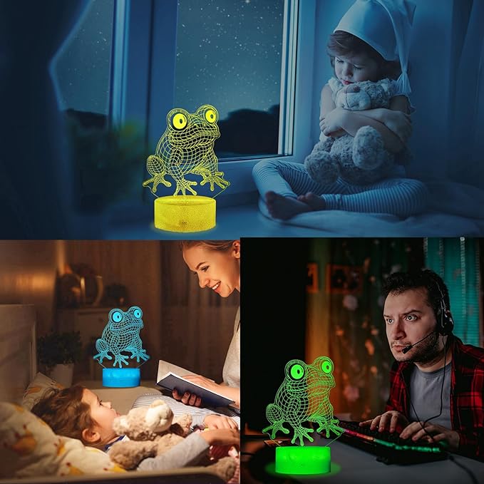 Cute Frog Night Light, Frog Gifts, Frog 3D Illusion Lamp with RGB 16 Colors Changing, Remote Control, Dimmable, Kids Room Decoration Baby's Light Room Decor Children Gifts - Bloomnest