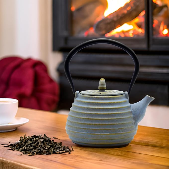 Japanese Teapot with Stainless Steel Infuser for tea, Cast Iron Tea Kettle for Stovetop Safe, Cast Iron Teapot Coated with Enameled Interior(33.8oz/1000ml)