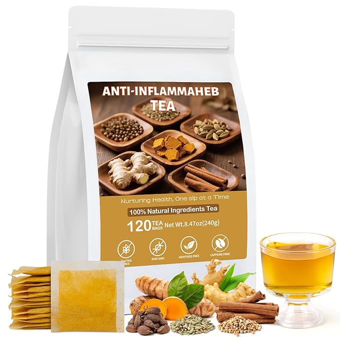 Anti-Inflammaheb Tea, 100% Natural Inflammation Tea from Premium Turmeric, Ginger, Cinnamon, Cardamom, Cumin, Coriander Seeds Herbal Ingredients, Supports Antioxidant, Boost Immunity (1 Pack/120 Bags） - Bloomnest