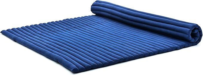 Leewadee - Foldable Floor Mattress - Japanese Roll Up Futon -Trifold Tatami Mat- Guest Floor Bed - Camping Mattress - Thai Massage Mat, Kapok Filled, 75 x 57 inches, Blue - Bloomnest