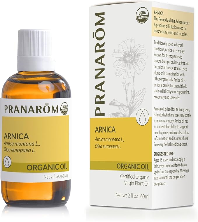 Pranarom - 4 Pack - USDA Certified Organic French Arnica Virgin Plant Oil - 2 fl oz Glass Bottle - Massage Oil for Body, Relaxing, Soothing for Joints & Muscles - Bloomnest