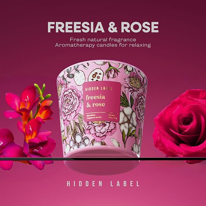 Giant Candle Freesia Rose Scented, 30oz Natural Non Toxic Soy Candles, 3 Wicks Aromatherapy Candles for Home Scented, Up to 100Hours Clean Burn,Long Lasting, Extra Large Jar Candles for Women - Bloomnest