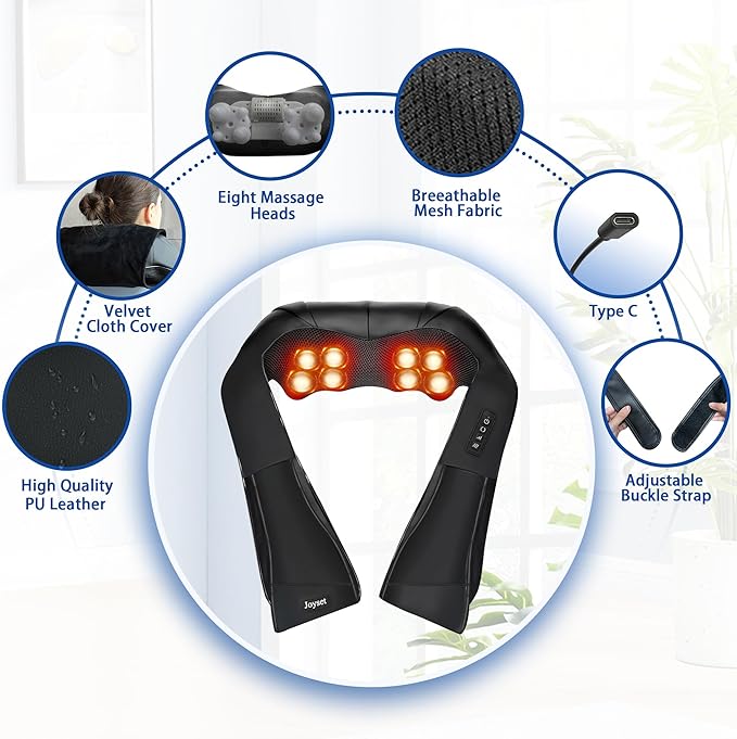 Joyset Cordless Neck Massager Shiatsu Neck and Back Massager with Heating Free Easy to Wash Cloth Cover for Shoulder Massage - Bloomnest