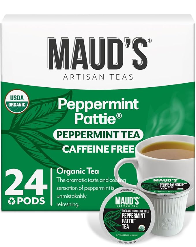 Maud's Organic Peppermint Tea Pods, 24 ct, Recyclable Single Serve Pods – 100% Gourmet Blended Tea Leaves, Compatible with Keurig K Cups Maker - Bloomnest