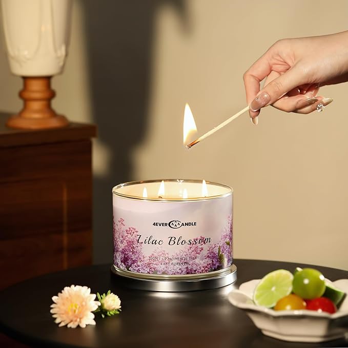 4-Wick Scented Candle - 18oz Soy Wax Blend Candle Over 50Hrs Long-Lasting Fragrance, Home Decor and Housewarming Gifts, Lilac Blossom - Bloomnest