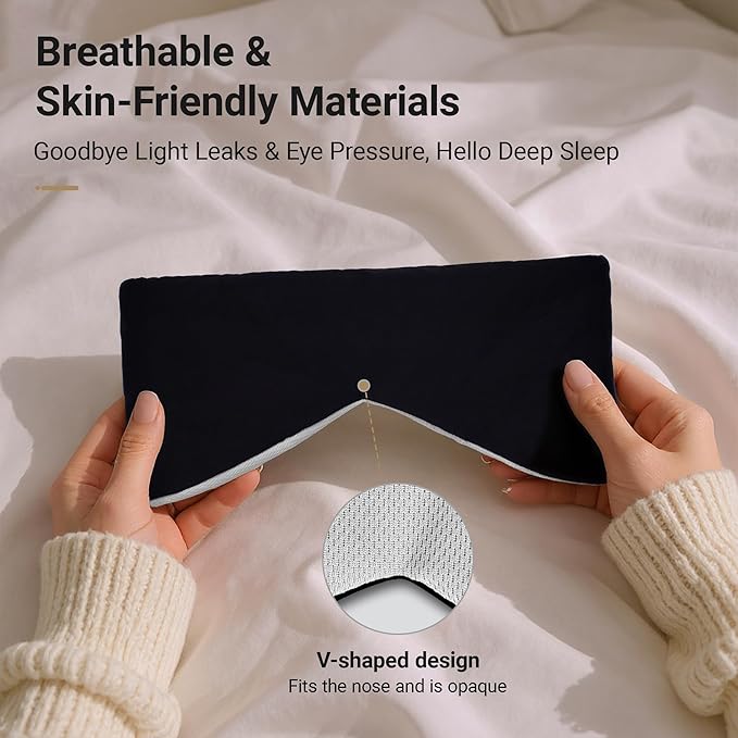 Black/Grey Reversible Cotton Sleep Eye Mask, Full-Coverage Adjustable Breathable Wrap, Ultra-Light Total Blackout Blindfold for Travel Nap, Ready-to-Gift Set for Women Men Teens Adults - Bloomnest
