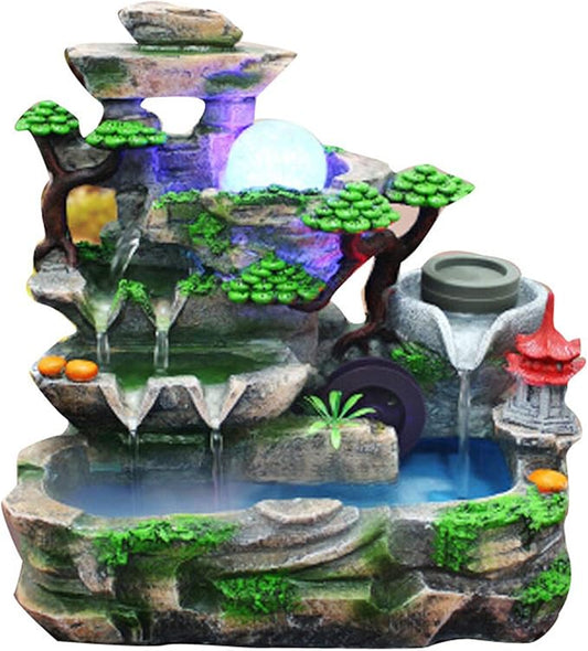 Gdrasuya10 Indoor Tabletop Water Fountain, Indoor Fountains and Waterfalls with Color LED Light & ON/Off Switch, Small Stream Tabletop Fountain Waterfall Decor for Home Office Bedroom - Bloomnest