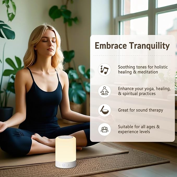 Quietbliss Tibetan Singing Bowl Machine – 9 Authentic Bowl Sounds with Adjustable Night Light for Meditation, Yoga, Chakra Healing, Stress Relief & Sleep Therapy, Timer, Portable & Touch Control - Bloomnest