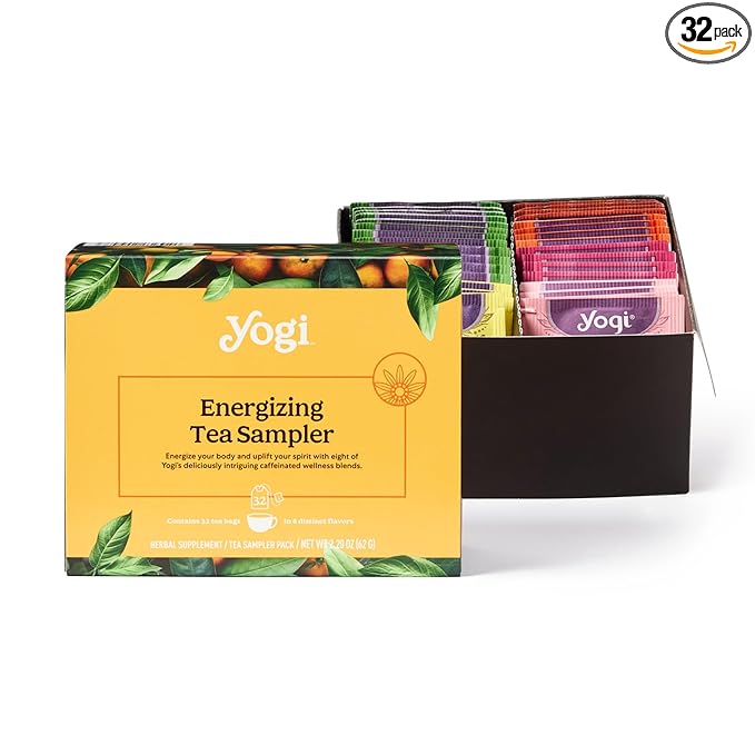 Yogi Organic Tea Energy Sampler Box (32 Tea Bags) - 8 Energizing Black & Green Teas - Contains Caffeine - Gift Set & Variety Pack - Bloomnest