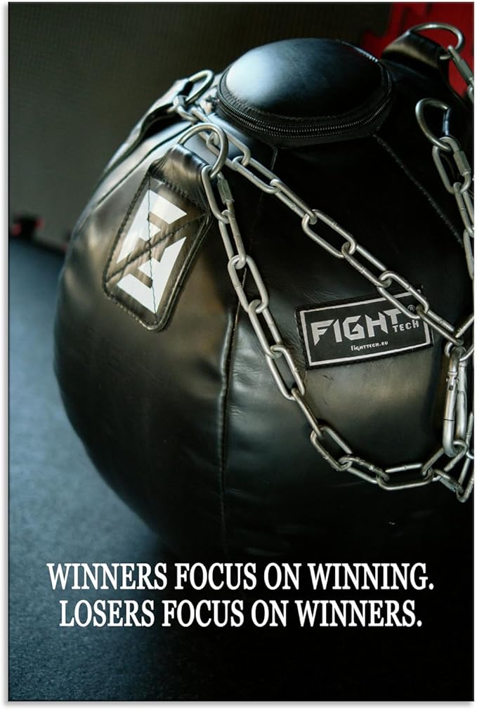 Winning Mindset Boxing Art "Winners Focus on Winning" Quote Competitive Spirit Gym Inspirational Decor Success Motivational Poster for Sports Club Office Bedroom Home Framed [12" W X 18" H] - Bloomnest