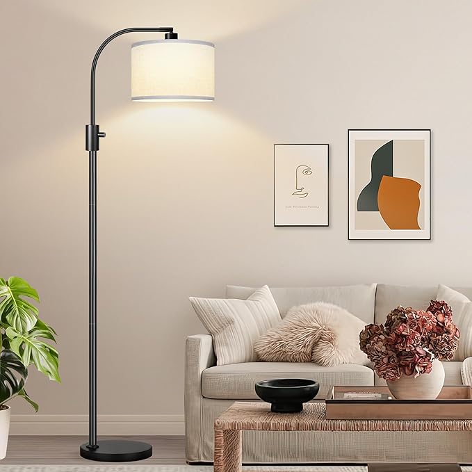 [Upgraded] Dimmable Floor Lamp, 1200 Lumens LED Edison Bulb Included, Arc Floor Lamps for Living Room Modern Standing Lamp with White Shade, Black Tall Lamp for Living Room Bedroom Office Dining Room - Bloomnest