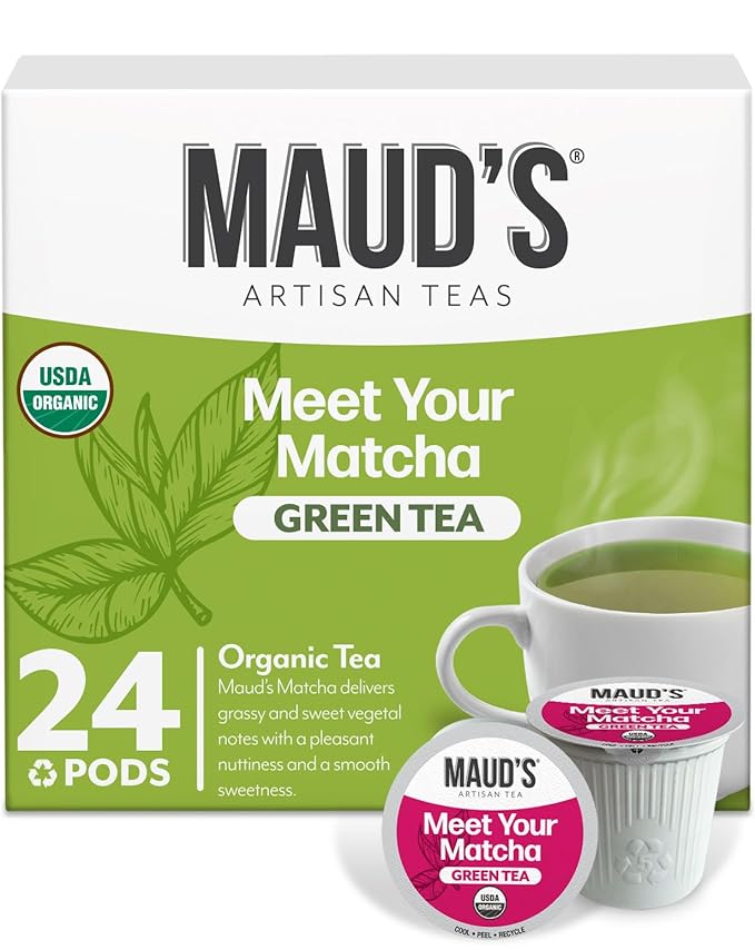 Maud's Organic Matcha Green Tea Pods, 24 ct, Recyclable Single Serve Tea Pods – 100% Gourmet Blended Tea Leaves, Compatible with Keurig K Cups Maker - Bloomnest
