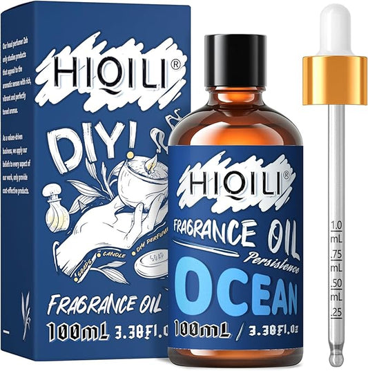 HIQILI Ocean Essential Oil 100ml - Clean Fresh Fragrance Oil for Home Diffuser, Laundry, Car Freshies, Aromatherapy, Candle Soap Perfume Making Kit 3.38 Fl Oz HIQILI