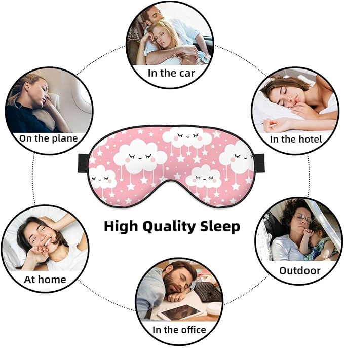 Sleep Eye Mask Girly Clouds and Stars Sleep Mask for Women Men Comfortable Eye Mask with Adjustable Strap Soft Eye Cover Blindfold for Travel Yoga Nap Shift Work - Bloomnest