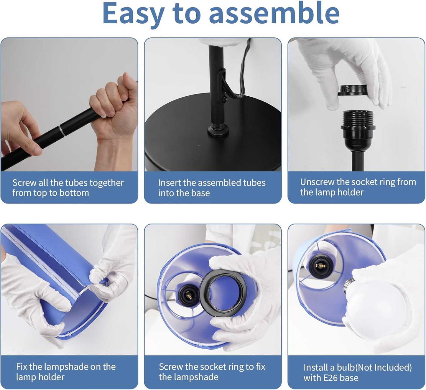 FRIDEKO HOME Floor Lamp with Blue Shade, Simple Design with Foot Pedal Switch, Small Tall Lamps for Living Room Bedroom Office, Corner Floor Stand Light with Black Pole Lamp (No Bulb/No Remote)