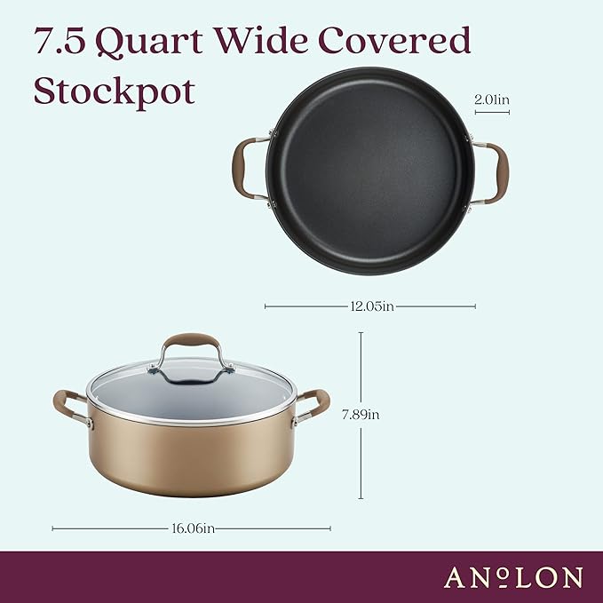 Anolon Advanced Home Hard-Anodized Nonstick Wide Stock Pot/Stockpot (7.5-Quart, Bronze) - Bloomnest
